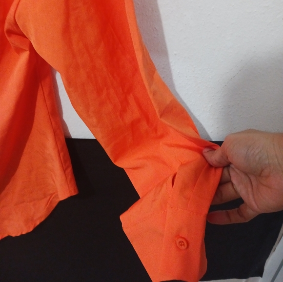 Women Orange collared buttoned long sleeve shirt - Picture 8 of 9